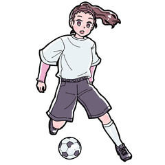 サッカーをする女の子のイラスト