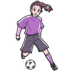 サッカーをする女の子のイラスト