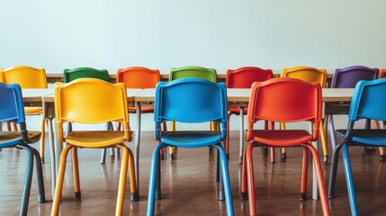 Colorful Chairs in Minimalistic Classroom Setting