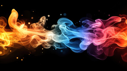 Obraz premium Colorful smoke swirling gracefully against a deep black background creating a mesmerizing effect