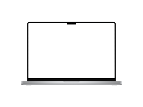 Minimalist laptop with a blank white screen. Perfect for mockups, tech presentations, or UI/UX design templates.