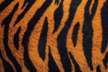 Close-up of tiger fur texture, orange and black stripes. Ideal for designs needing a wild, animal print aesthetic, backgrounds, textures, or fashion projects.