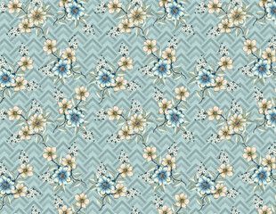 seamless pattern with blue flowers