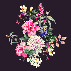 flowers on black background