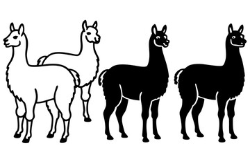 set of Llama Silhouette vector illustration