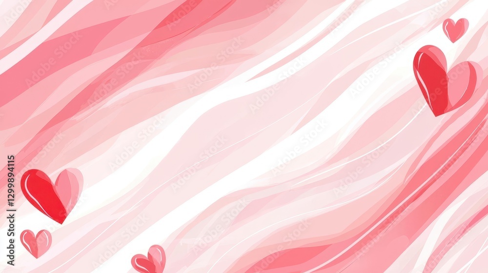 Poster abstract pink and red wave background with hearts