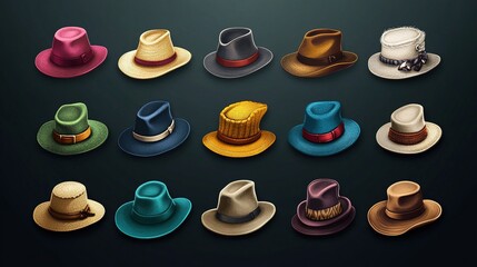 Various shaped hat icons set.