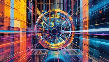 Dynamic motion visualization digital realm abstract art vibrant colors futuristic concept
