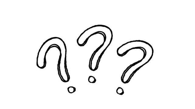 Three doodle question marks, hand drawn animation on a white background