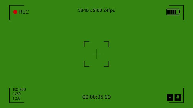 Camera recording screen in green screen.  4K camcorder interface for video cameras.