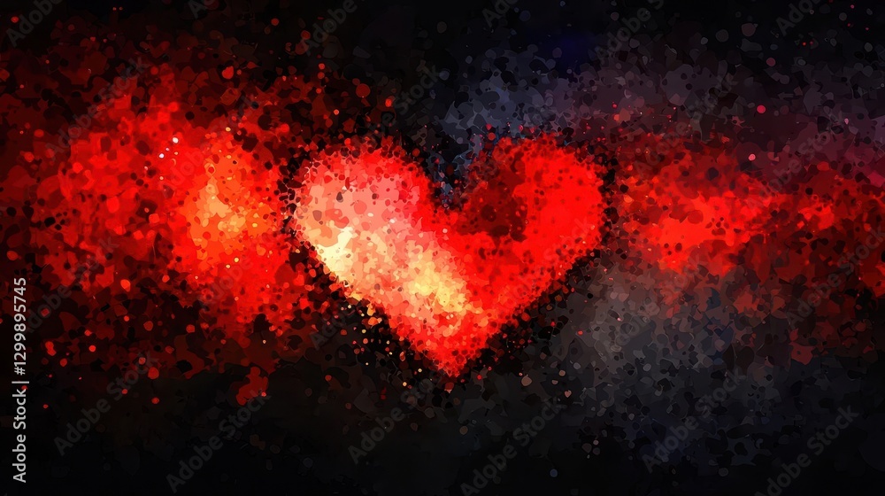 Poster abstract red heart on dark background grunge texture and passionate design