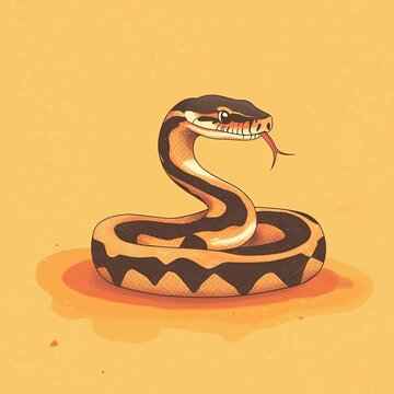 ball python coiled with flicking tongue in flat design