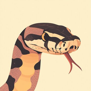 ball python coiled with flicking tongue in flat design
