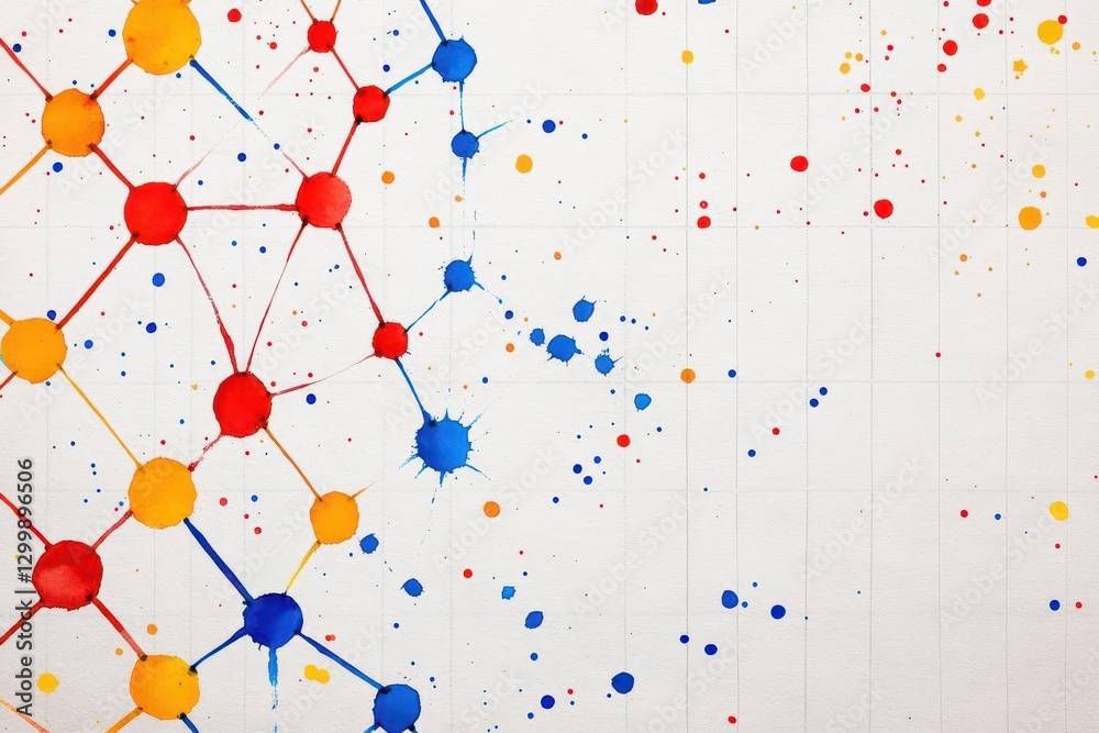 Poster abstract watercolor network pattern with red blue yellow dots