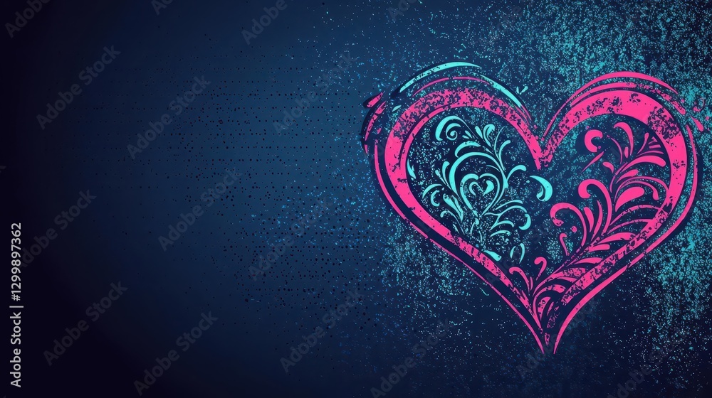 Poster heart shape with intricate floral pattern design on a white background for decorative purposes