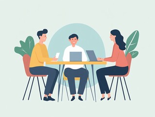 Fototapeta premium team brainstorming, colleagues, ideas, table, flat illustration