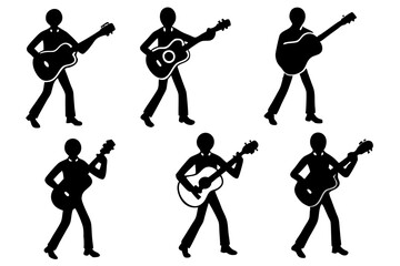 set of People playing guitar Silhouette vector illustration