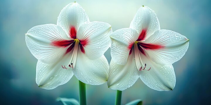 Two white flowers with red petals