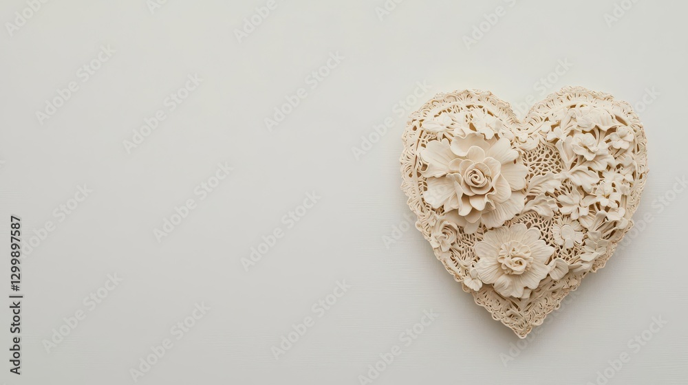 Poster heart shape created from colorful paper flowers on a plain background