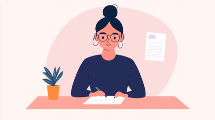 HR manager, interview, documents, desk, friendly, flat illustration