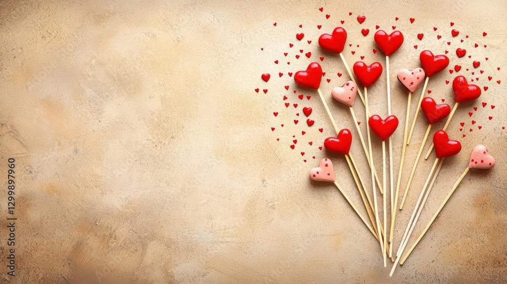 Poster a cluster of red hearts arranged on a textured brown background for decoration or design purposes