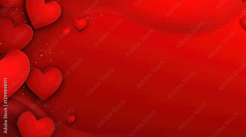 Aufkleber Red hearts scattered on a solid red background creating a romantic and vibrant visual display
