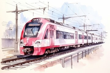 手描き風の電車の水彩画,Generative AI AI画像