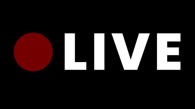 Red Live Stream Button, Sign Animation with live Text Blinking Live Button Symbol for Broadcasting, Streaming, and Online Stream with Alpha channel, Suitable for TV Shows, and social Live