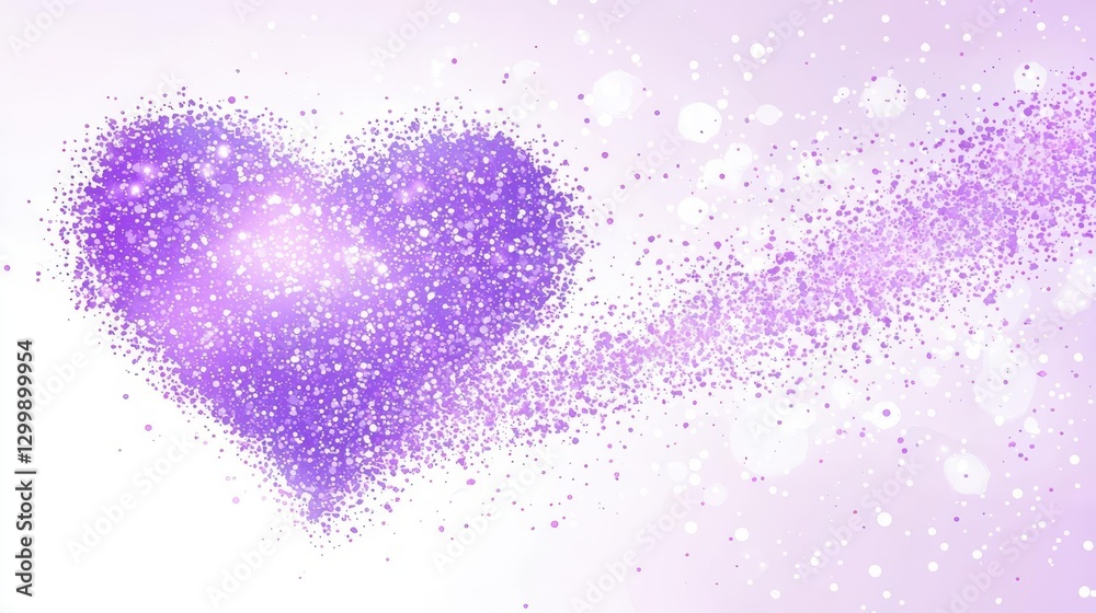 Poster heart shape created with small purple dots on a light purple background for creative design purposes