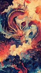 Majestic dragon dance fantasy realm digital art vibrant colors enigmatic atmosphere mythical concept