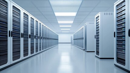 Obraz premium Rows of servers in a data center, powering the digital world through innovation