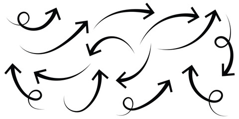 Hand painted, hand draw sketchy curve arrow  arrow isolated on white background. eps 888.