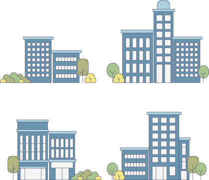 various building clip art on the side of the street. a backgrounding element. minimal line art vector illustration. 