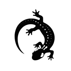 Black lizard icon featuring a curved body and detailed limbs on a transparent background