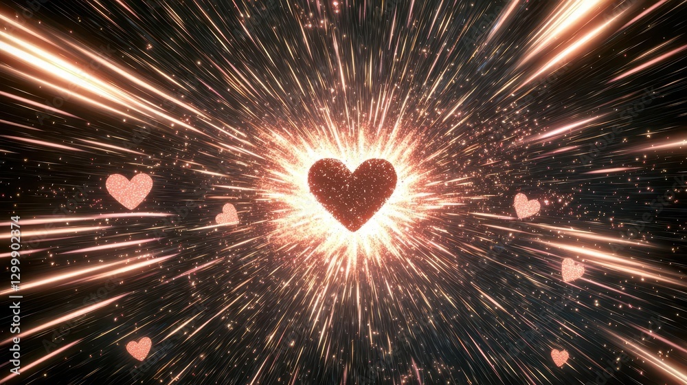 Poster Heart shaped explosion with sparks creating a colorful display of light and energy in dark background