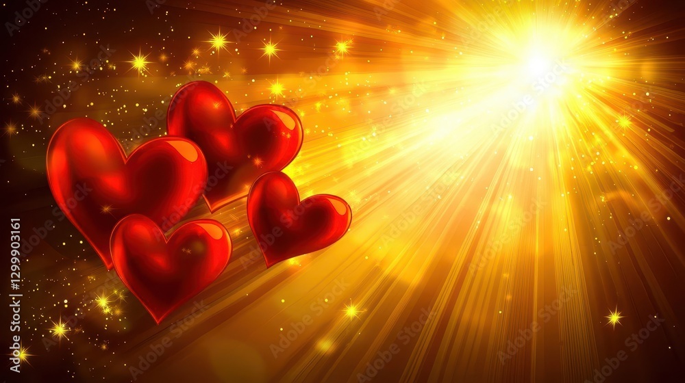 Poster two hearts on a bright background with stars creating a romantic and whimsical atmosphere