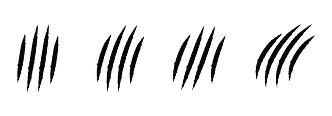 animal claw scratch marks. Cat tiger paw shape scratches signs. animal claw scratches mark set. scar or scratch icons for wilderness, animal attack, wild animal, warning. Predator claw marks. eps 888 