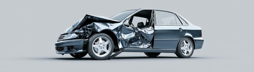 Car crash with severe frontend damage, automotive safety and repair considerations