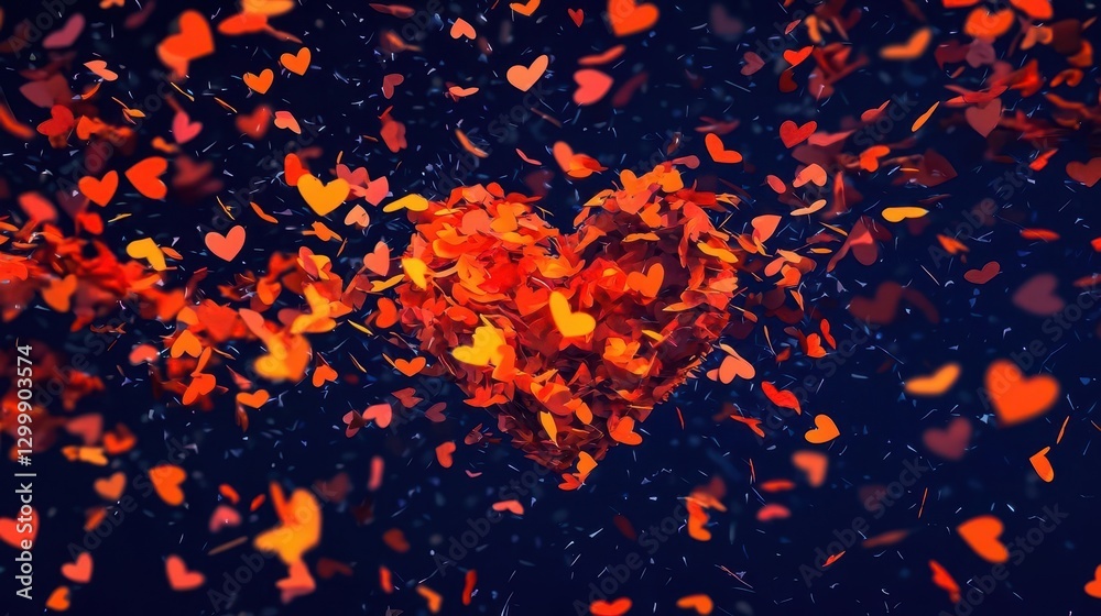 Aufkleber Heart shape created from smaller hearts floating against a soft background in the air