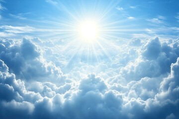 Bright Sun Above a Sea of White and Blue Clouds