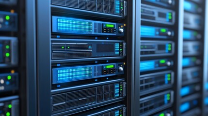 Obraz premium Server room infrastructure, highperformance servers and network connectivity in data center
