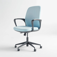 Obraz premium Stylish ergonomic office chair in soft blue color with a minimalistic background and copy space