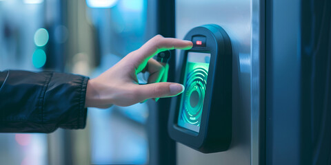 Hand scanning fingerprint on biometric access control system | Secure entry technology with digital authentication