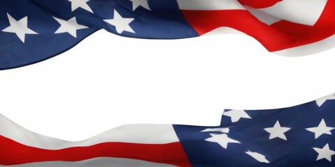 Closeup of American flag waving in the wind, showcasing stars, stripes, and vibrant colors against a white background.