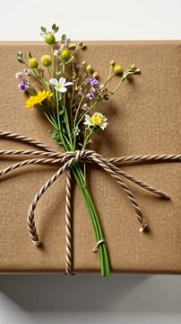 Brown Gift Box with Wildflowers: A Rustic and Elegant Present