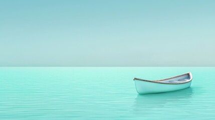 Fototapeta premium Serene ocean solitude, a small boat's peaceful journey across the vast blue expanse