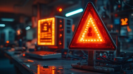 Vibrant warning alert on computer screen displaying a colorful technical difficulties message with bold glitch effects for a dynamic digital visual experience