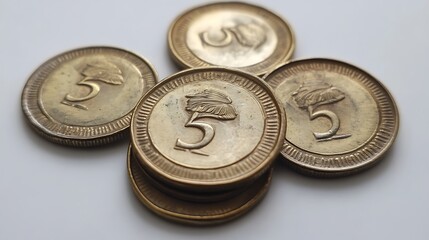 Coins of Thailand. Thai baht coins on white background.