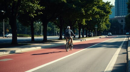 Cyclist Riding on a Designated Bike Lane in the City
