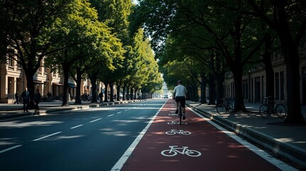 Cyclist Riding on a Designated Bike Lane in the City
